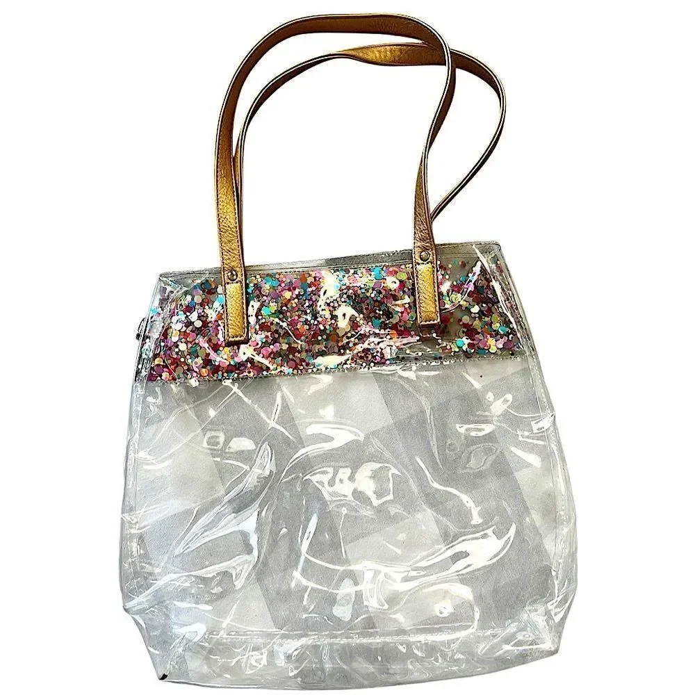 Packed Party Little Bit of Party Kids Tote Clear Confetti Glitter Gold Handles